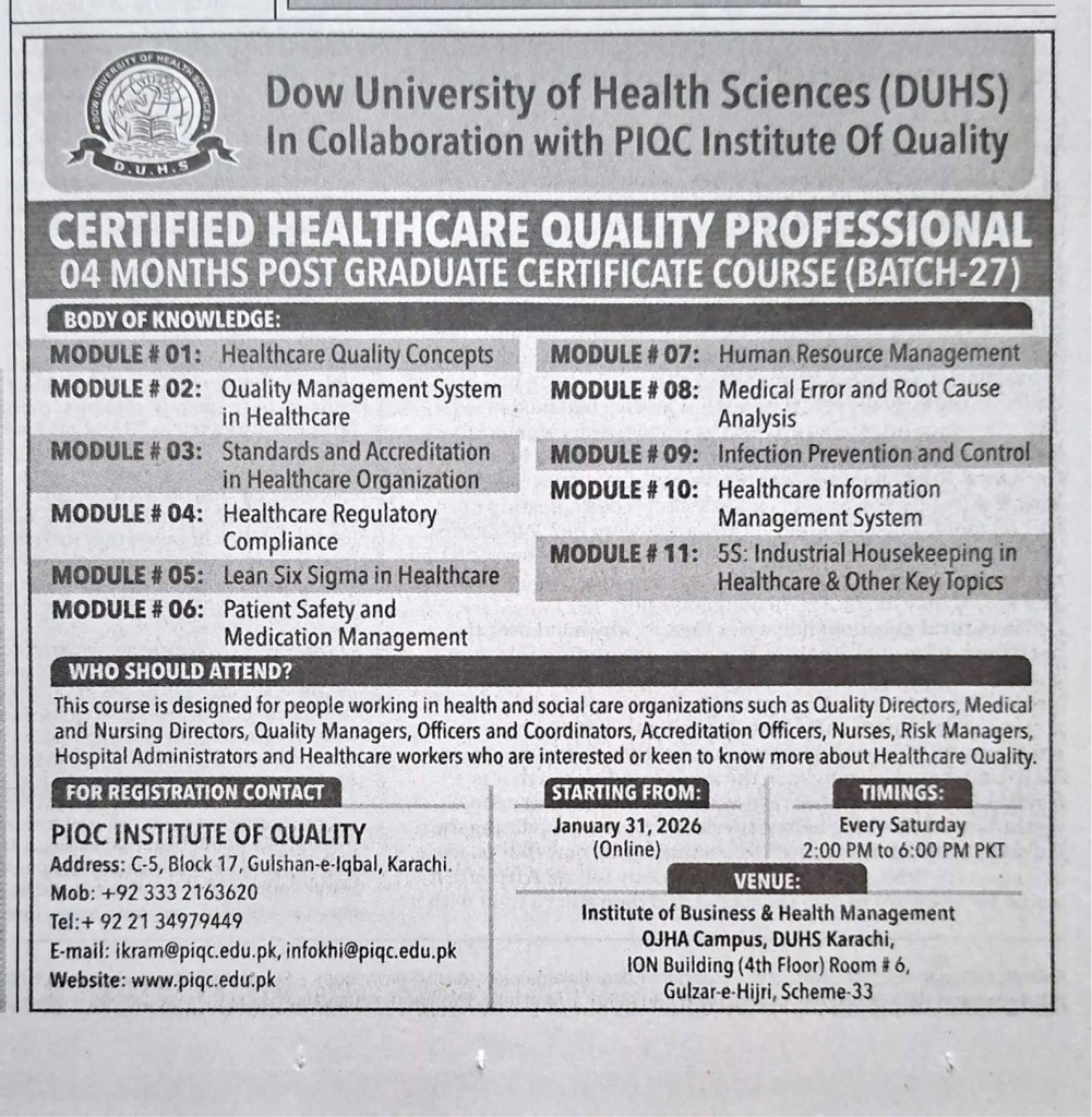 Certified Healthcare Quality Professional (CHQP) Presented by Dow ...